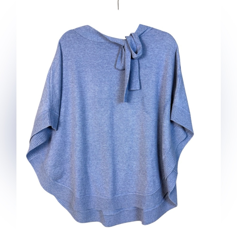 Blue Knit Poncho with Bow Detail Talbots L